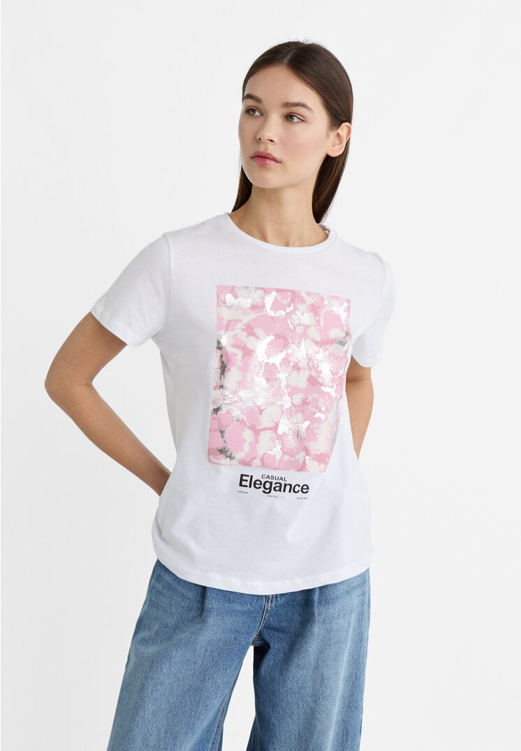 Stradivarius Shirt mit Print und Glitzer Pastellrosa S