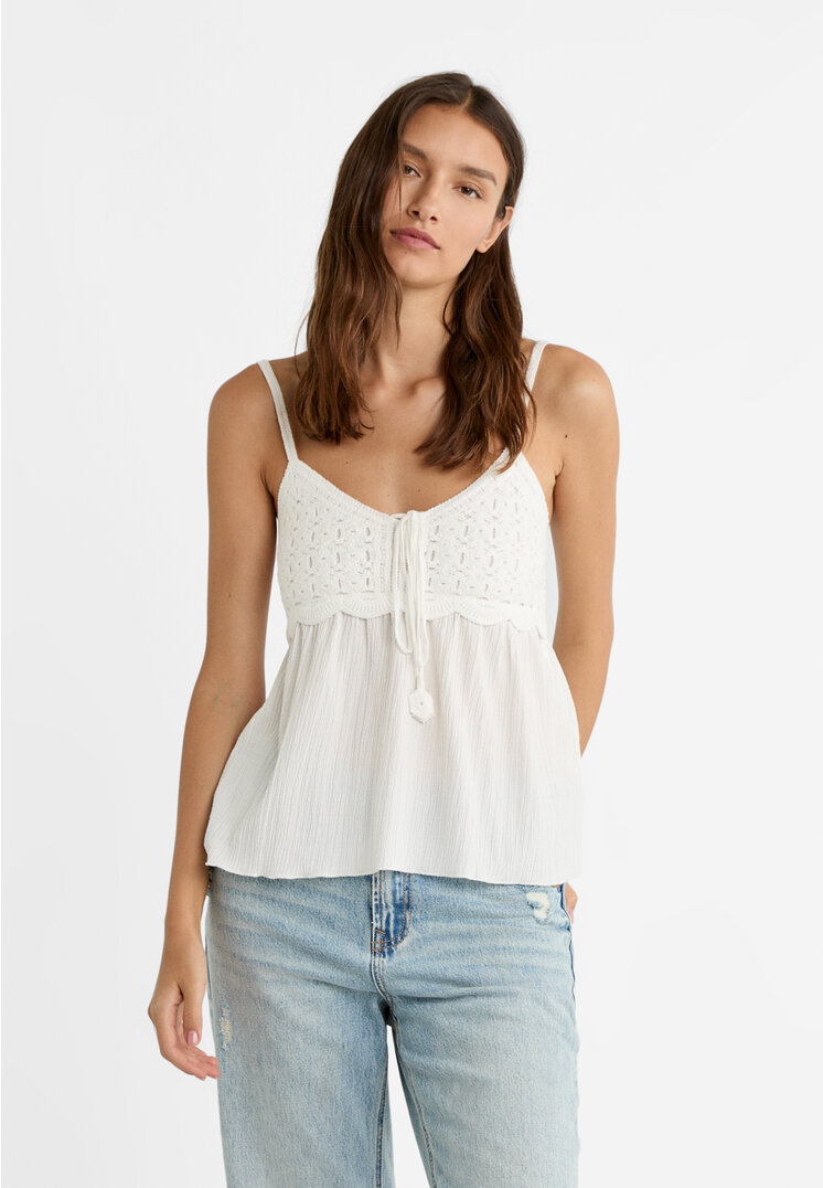 Stradivarius Luźny szydełkowy top Biały XL