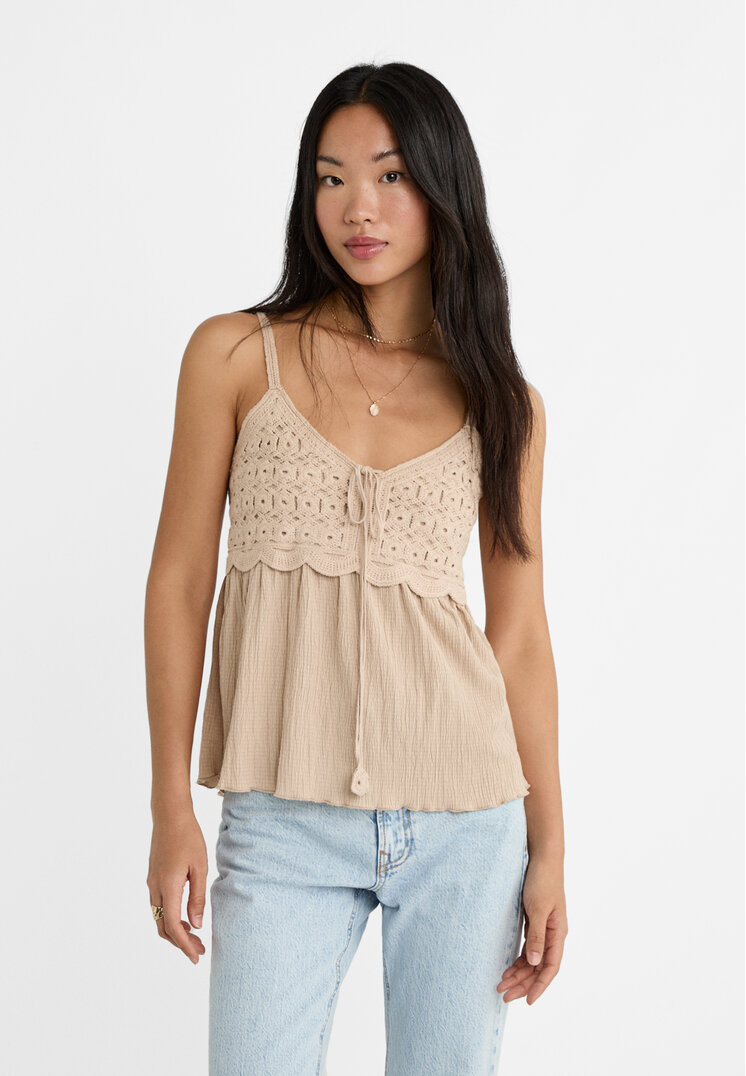 Stradivarius Luźny szydełkowy top Szary L