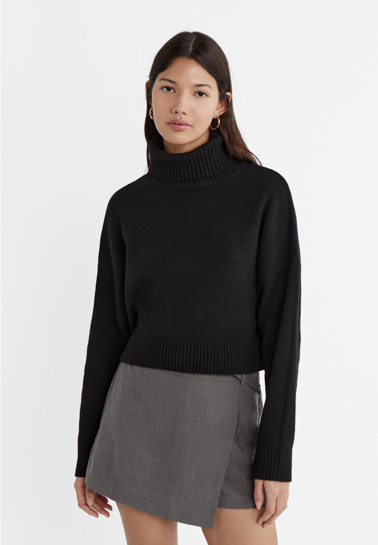 Stradivarius Sweter z miękkiej dzianiny Soft Touch Czarny S