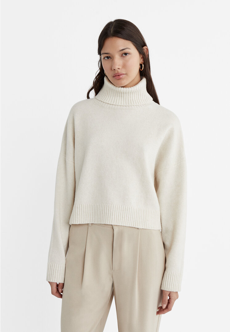 Stradivarius Sweter z miękkiej dzianiny Soft Touch Kamień XS