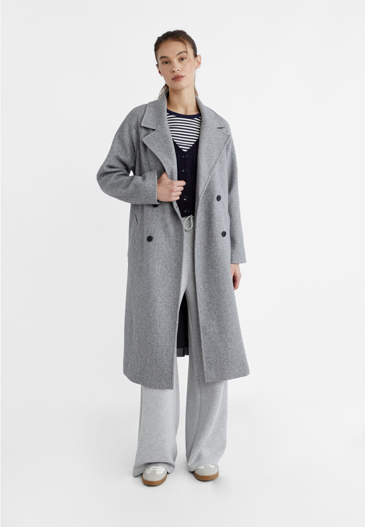 Stradivarius Weicher Trenchcoat Grau Melange L