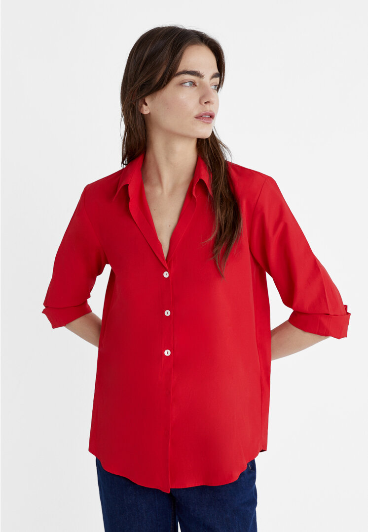 Stradivarius Basic-Popelinhemd Rot M