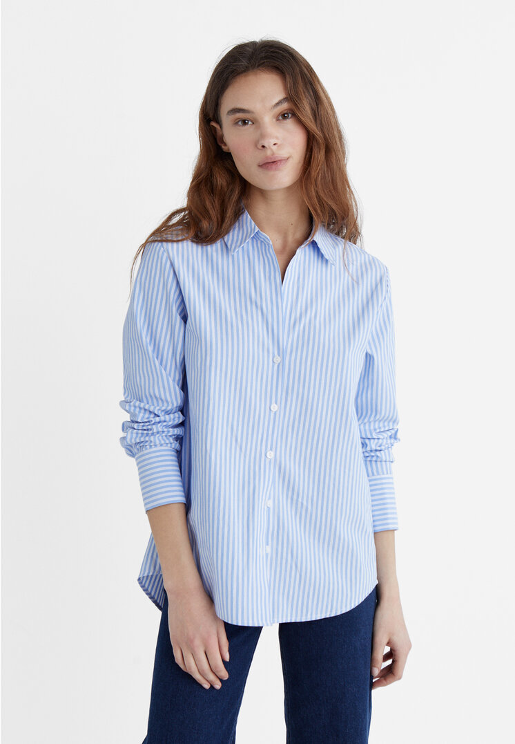 Stradivarius Popelinhemd Streifen Himmelblau S
