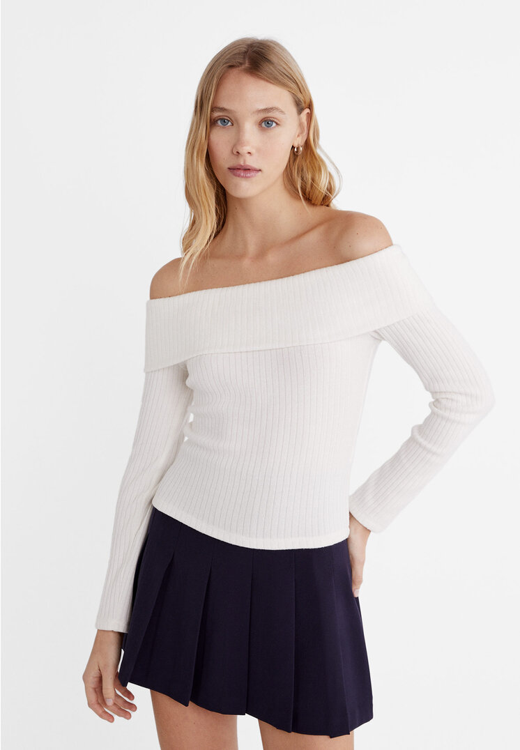 Stradivarius Top z odkrytymi ramionami Ecru L