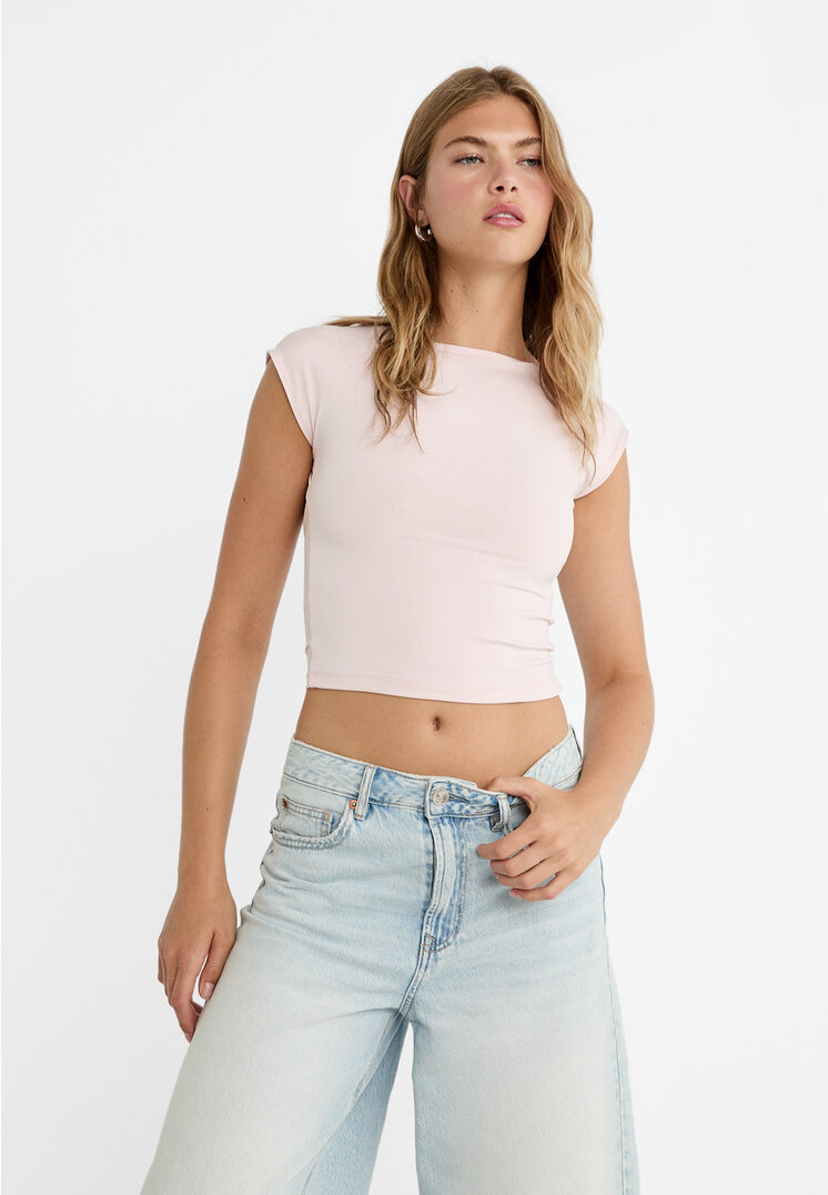 Stradivarius Rückenfreies Shirt Pastellrosa XS