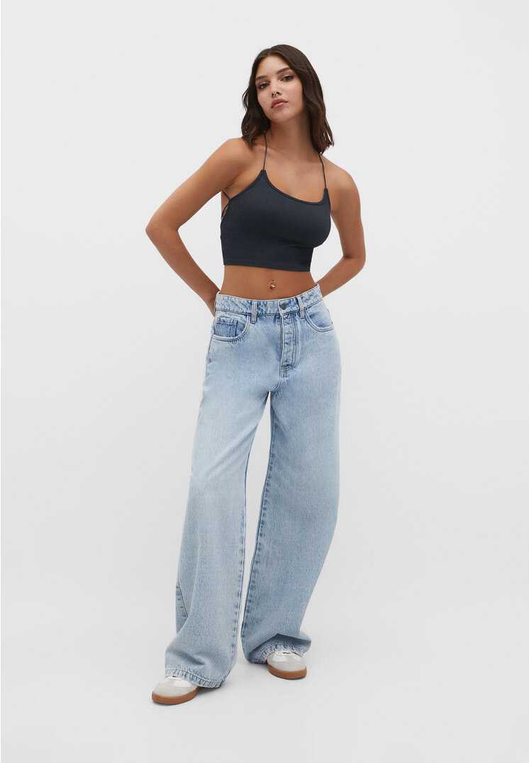 Stradivarius Nahtloses Top mit modischem Rücken Grau M