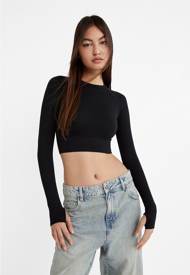 Stradivarius Nahtloses Shirt mit Raglanärmeln und Strukturmuster Schwarz M
Stradivarius Nahtloses Shirt mit Raglanärmeln und Strukturmuster Schwarz M