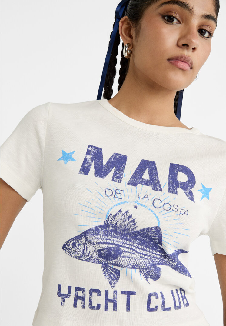 Stradivarius Kurzes Shirt mit Nautik-Motiven Weiß XL