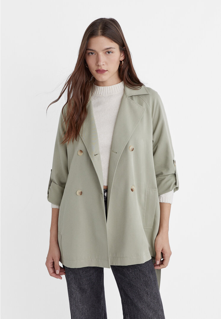 Stradivarius Kurzer fließender Trenchcoat Khaki XS