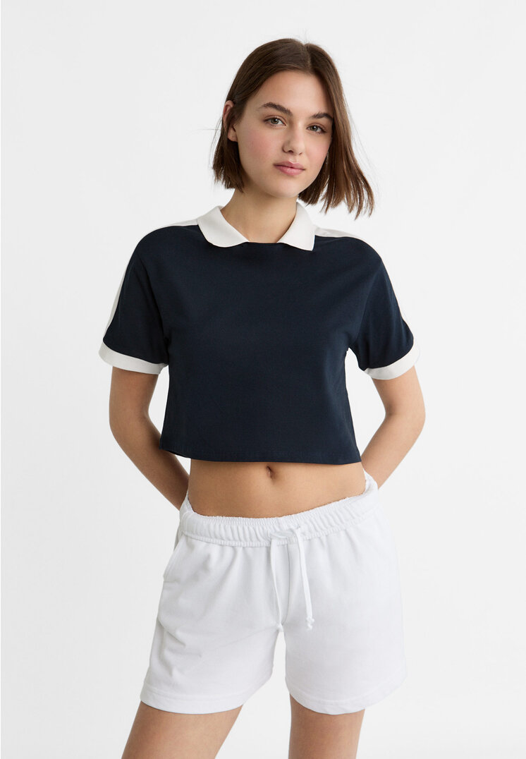 Stradivarius Kontrastowa koszulka polo Morski XL