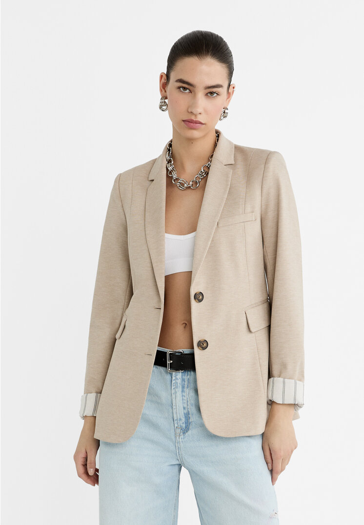 Stradivarius Marynarka slim z kieszeniami Ecru S