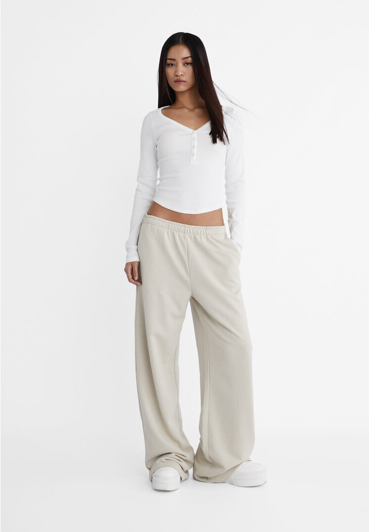 Stradivarius Wide Leg Hose Steingrau XS