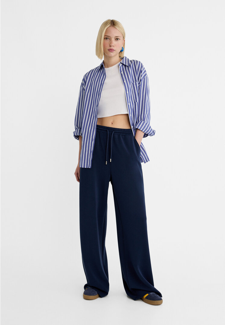 Stradivarius Weiche Palazzo-Hose Marineblau L