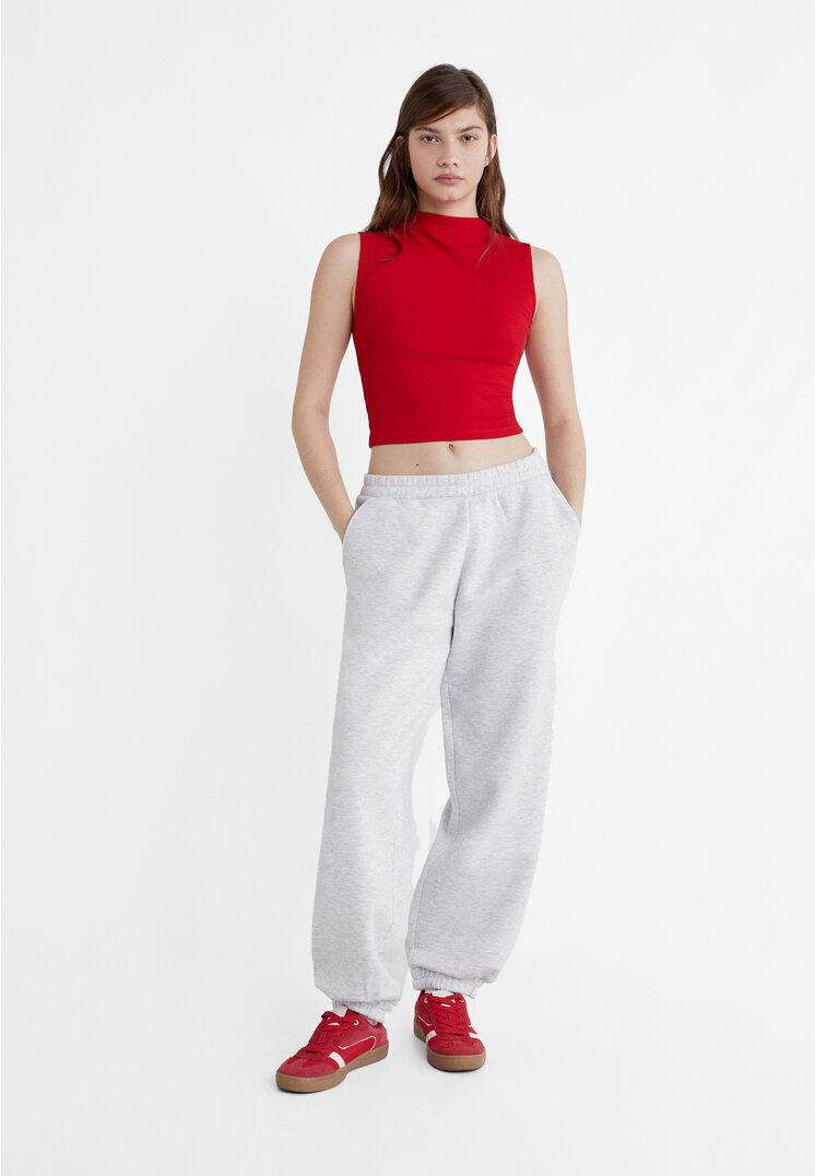 Stradivarius Spodnie jogger boyfriend z dresowej dzianiny Popielaty XL