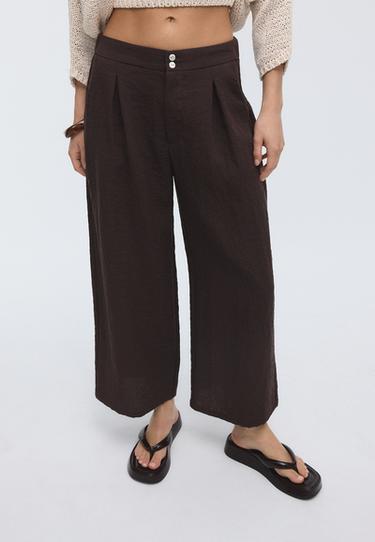 Keten görünümlü culotte pantolon - Görsel 18