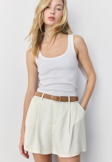 Kemerli dökümlü şort - Görsel 13