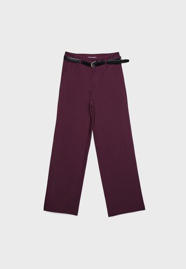 Düz kesim dökümlü kemerli pantolon - Görsel 18