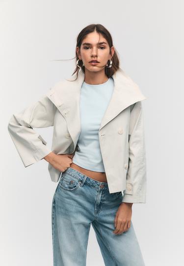 Yüksek yakalı kemerli trençkot - Görsel 15