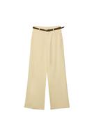 Kemerli, keten görünümlü düz paça pantolon - Görsel 6