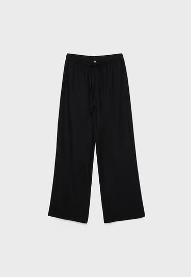 Keten görünümlü bağcıklı pantolon - Görsel 10