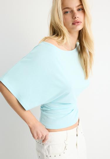 Kısa kollu kayık yaka t-shirt - Görsel 10