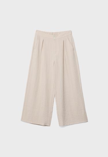 Keten görünümlü culotte pantolon - Görsel 11