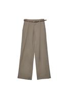 Kemerli, keten görünümlü düz paça pantolon - Görsel 7