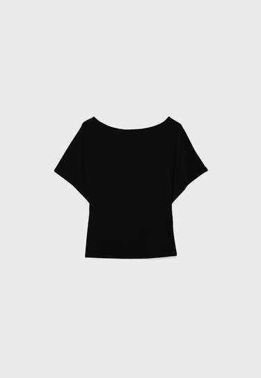 Kısa kollu kayık yaka t-shirt - Görsel 5