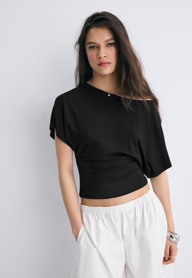 Kısa kollu kayık yaka t-shirt - Görsel 6