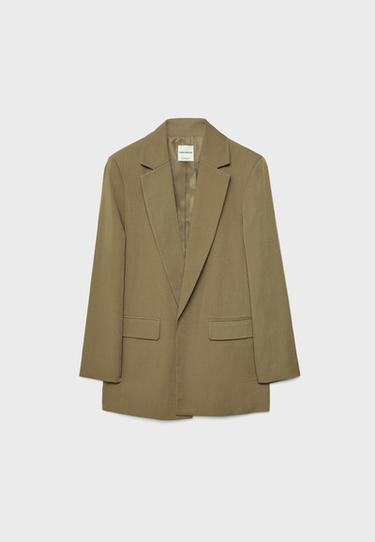 Basic keten karışımlı blazer - Görsel 15