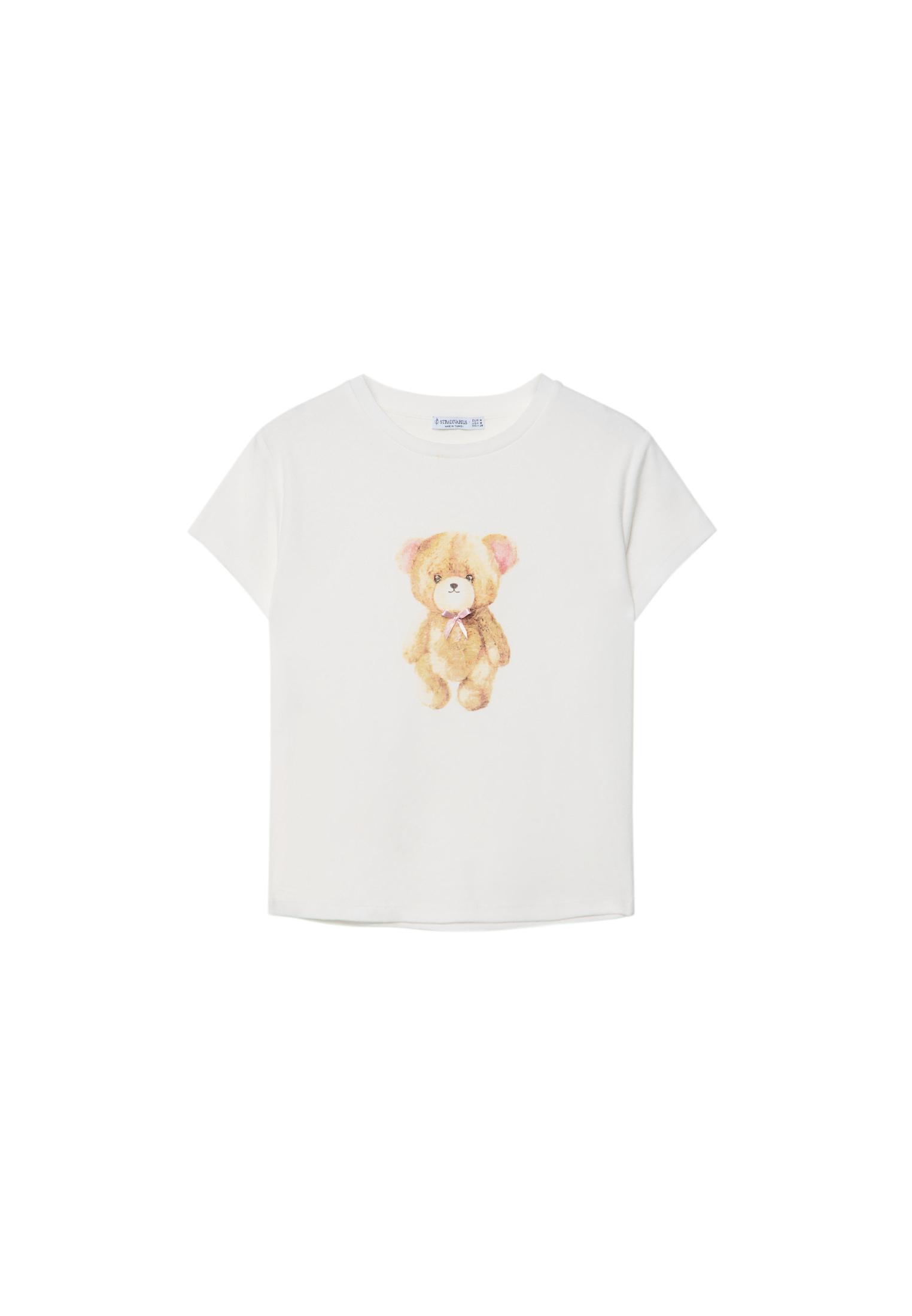 Fitted T-shirt with bear and bow - Women's fashion