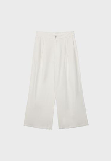 Keten görünümlü culotte pantolon - Görsel 15