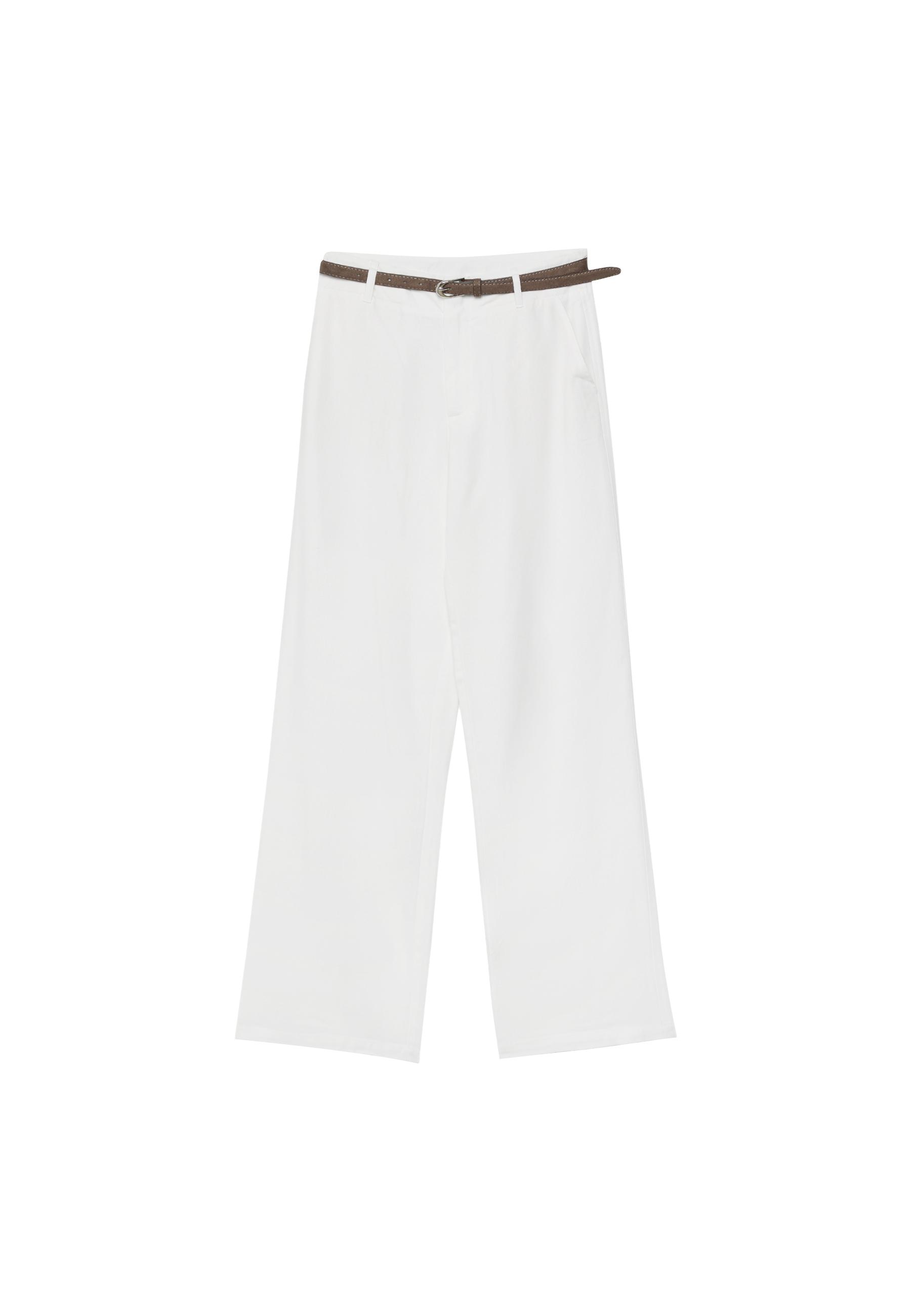 Pantaloni dritti effetto lino con cintura