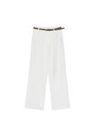 Kemerli, keten görünümlü düz paça pantolon - Görsel 5