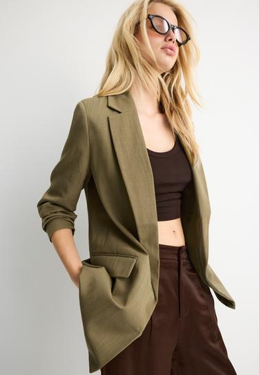 Basic keten karışımlı blazer - Görsel 16