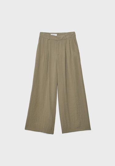 Ayarlanabilir düğmeli keten karışımlı bol paça pantolon - Görsel 16