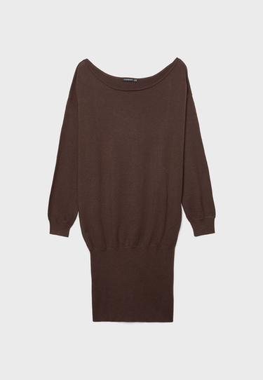 Kısa geniş yaka örgü elbise - Görsel 13