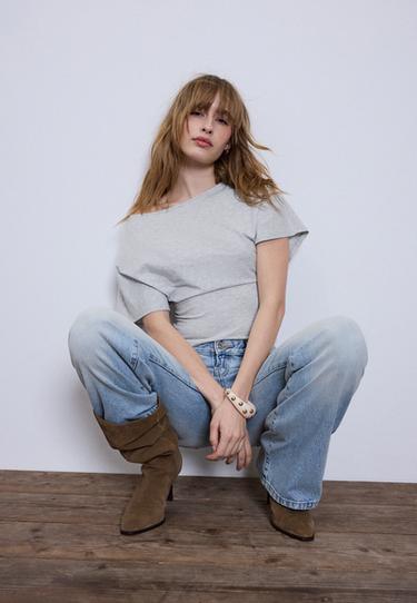 Kısa kollu kayık yaka t-shirt - Görsel 12