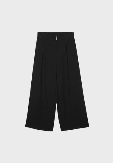 Keten görünümlü culotte pantolon - Görsel 13