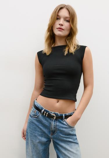 Basic geniş yaka tişört - Görsel 12