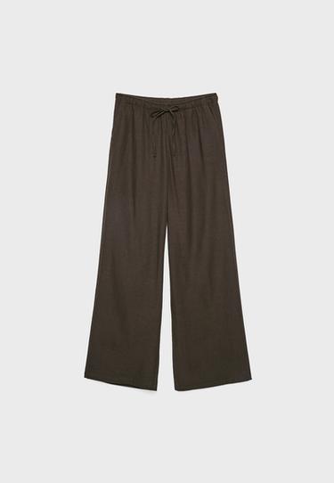 Keten görünümlü bağcıklı pantolon - Görsel 12
