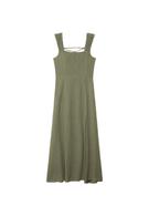 Keten görünümlü çapraz sırtlı midi elbise - Görsel 19