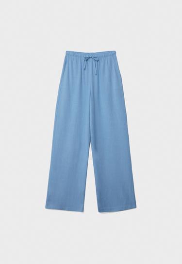 Keten görünümlü düz pantolon - Görsel 14