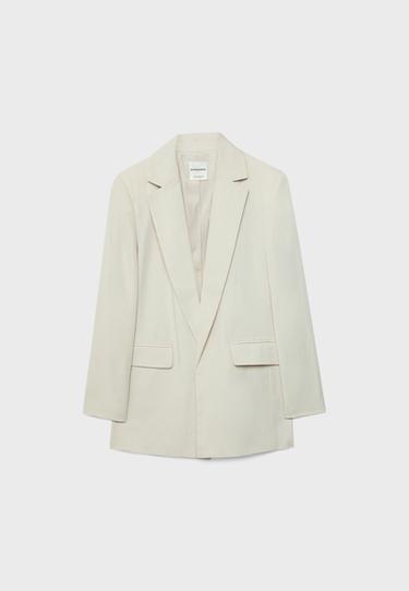 Basic keten karışımlı blazer - Görsel 12