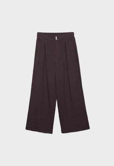 Keten görünümlü culotte pantolon - Görsel 17