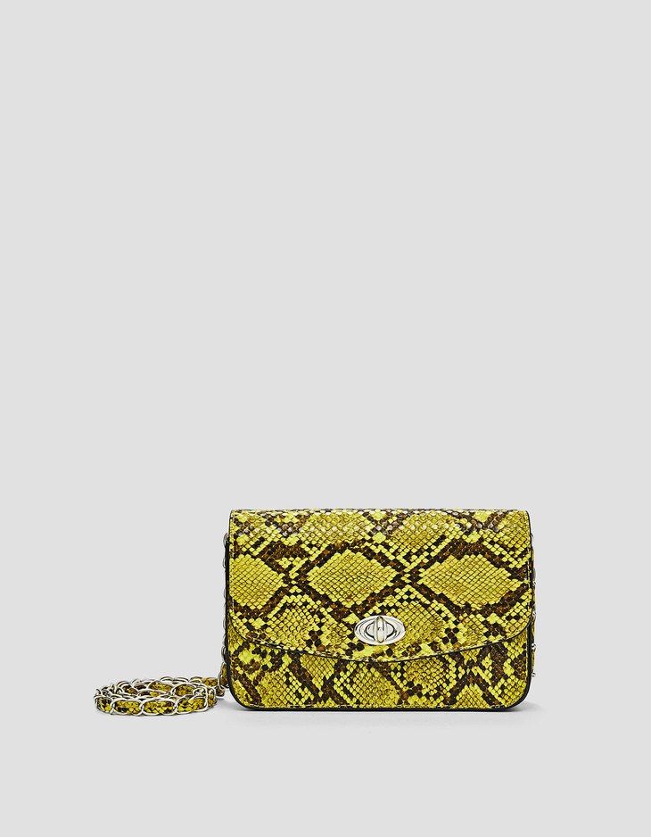 neon yellow snakeskin bag