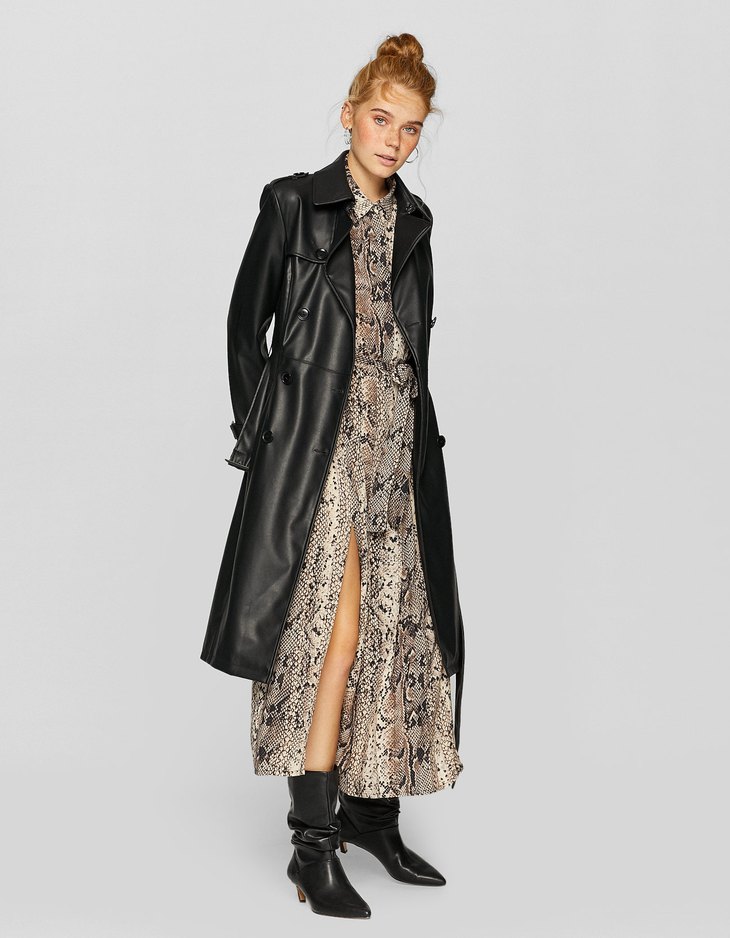Faux Leather Trench Coat