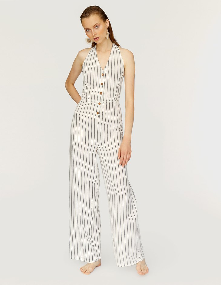 stradivarius striped jumpsuit