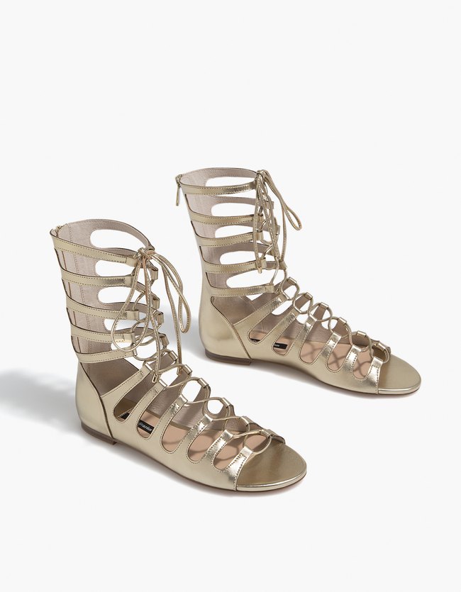 gold lace up sandals flat